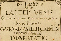 Detail from title page of De lactibus sive lacteis venis.  Click to see and resize image of entire page.